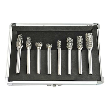 Stm 8pc 14 Shank Double Cut Solid Carbide Burr Set 172986